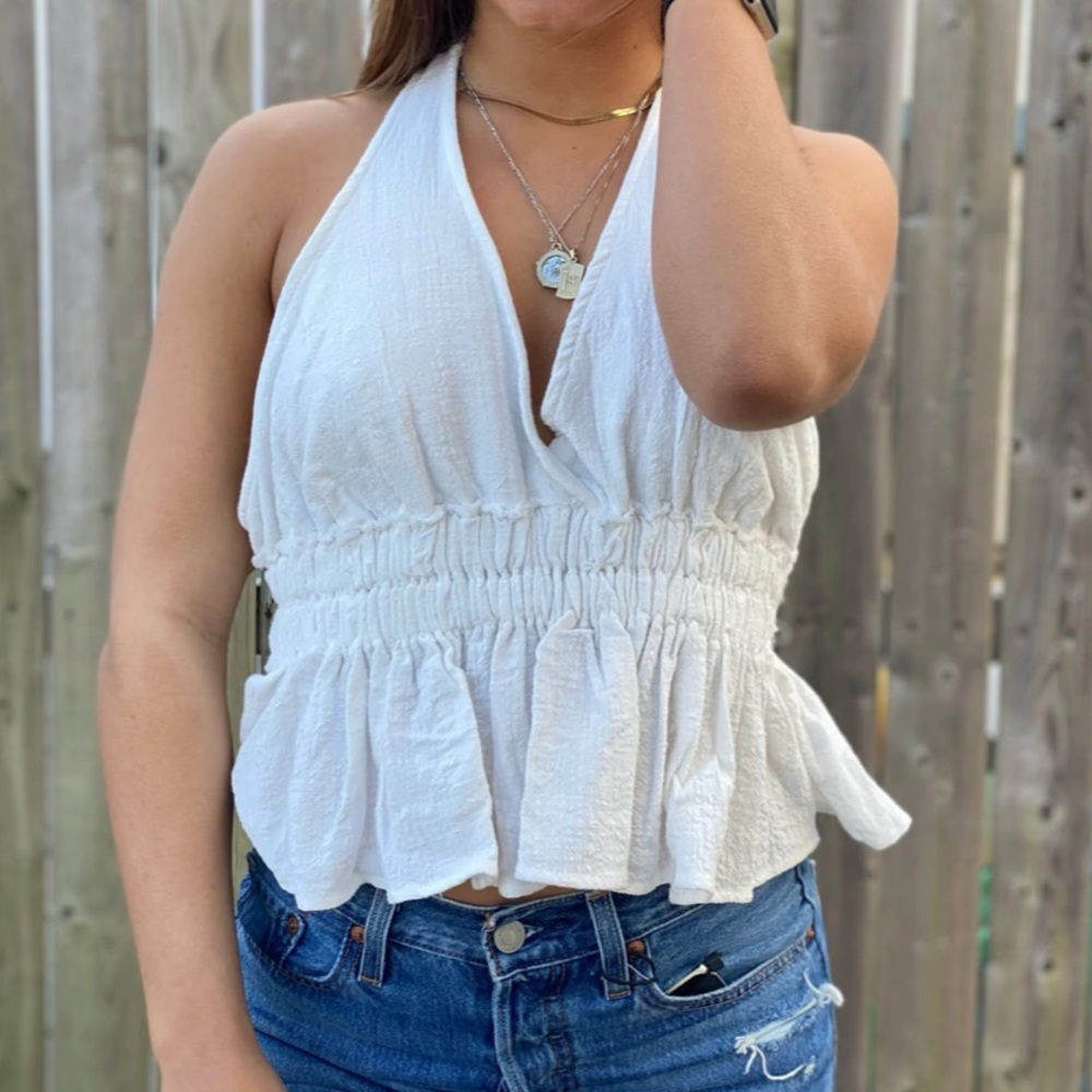 Ocean Drive / Island Gypsy White Peplum Halter Top